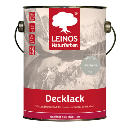 LEINOS Decklack glänzend 840 Lichtgrau 2500 ml wasserabweisender Holzlack für Innen und Außen hoch deckend wetterbeständig für Holz Metall und Steinzeug mit brillanter Farbwirkung und Holzschutz