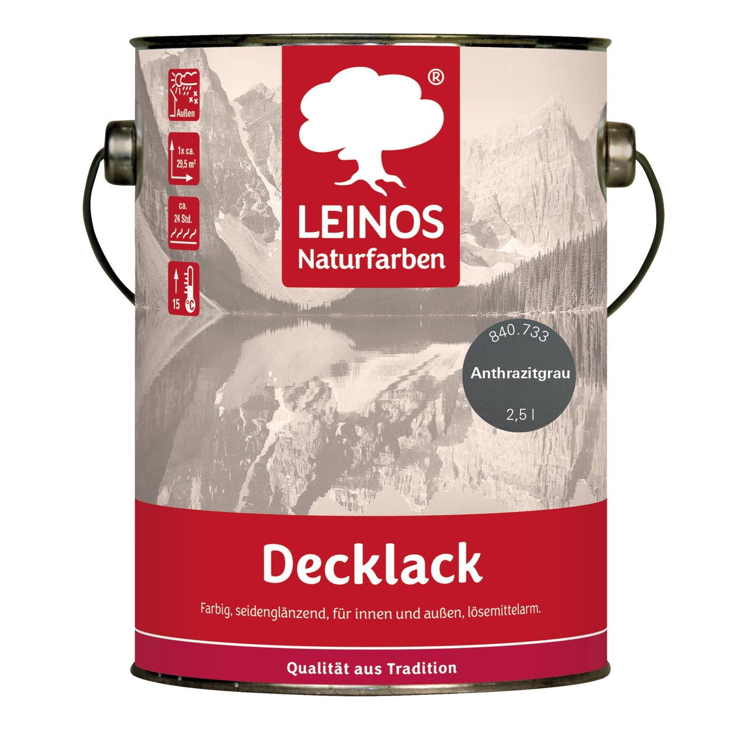 LEINOS Decklack glänzend 840 Anthrazitgrau 2500 ml wasserabweisender Holzlack für Innen und Außen hoch deckend wetterbeständig für Holz Metall und Steinzeug mit brillanter Farbwirkung und Holzschutz