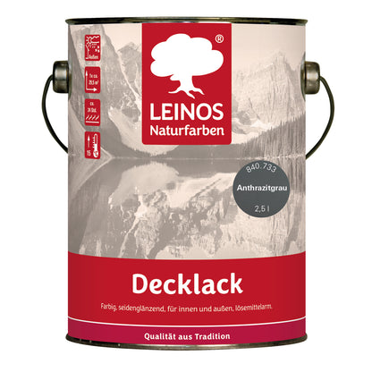 LEINOS Decklack glänzend 840 Anthrazitgrau 2500 ml wasserabweisender Holzlack für Innen und Außen hoch deckend wetterbeständig für Holz Metall und Steinzeug mit brillanter Farbwirkung und Holzschutz