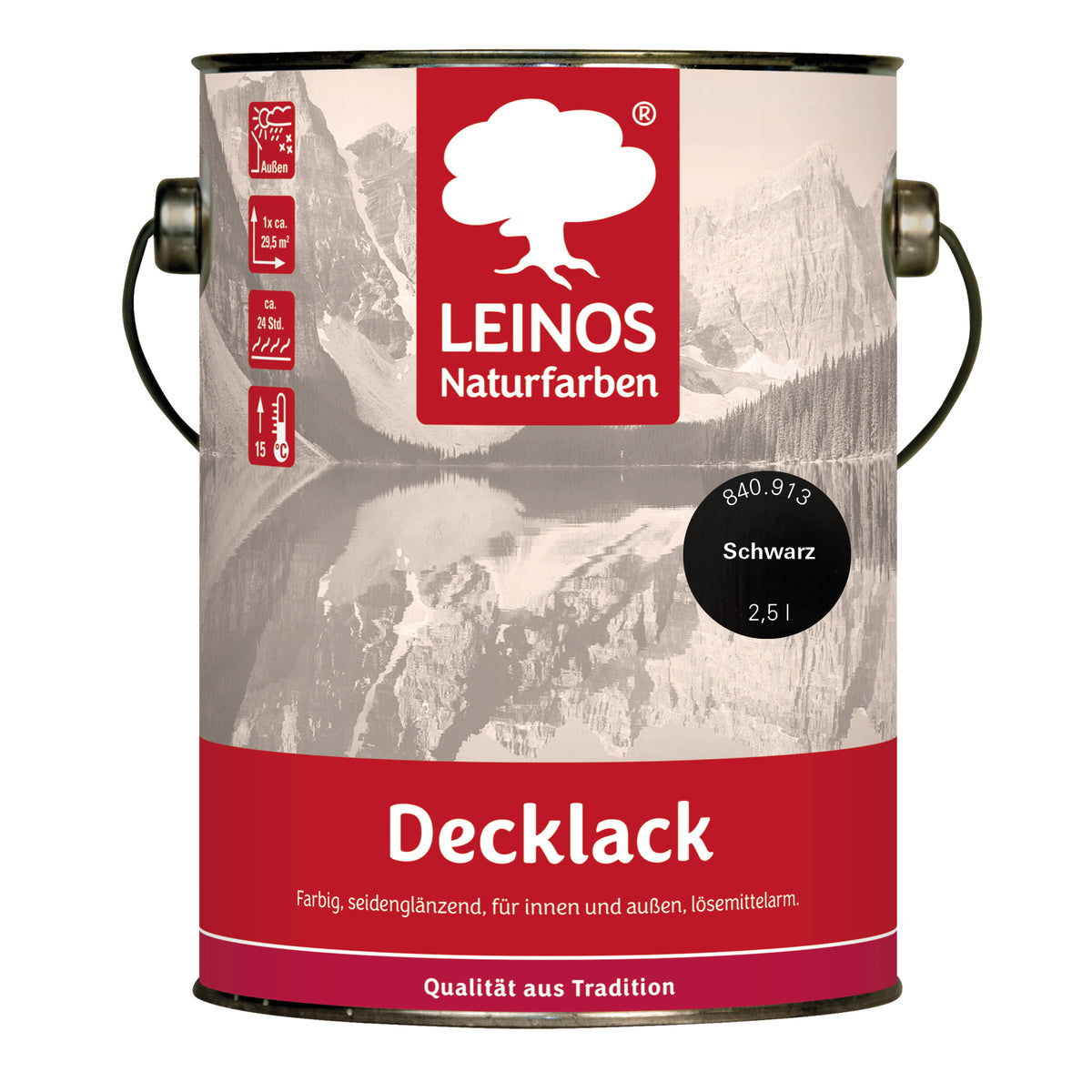 LEINOS Decklack glänzend 840 Schwarz 2500 ml wasserabweisender Holzlack für Innen und Außen hoch deckend wetterbeständig für Holz Metall und Steinzeug mit brillanter Farbwirkung und Holzschutz