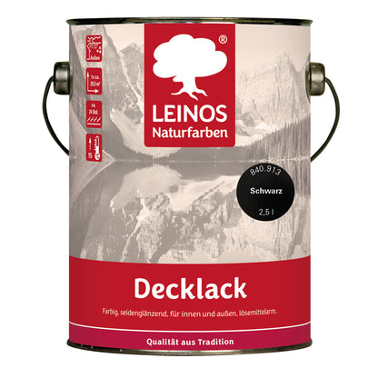 LEINOS Decklack glänzend 840 Schwarz 2500 ml wasserabweisender Holzlack für Innen und Außen hoch deckend wetterbeständig für Holz Metall und Steinzeug mit brillanter Farbwirkung und Holzschutz