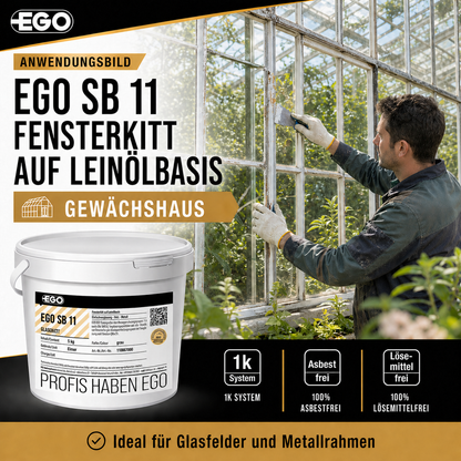 EGO SB 11 Fensterkitt – schnellbindender Glaserkitt für Einfachverglasung | 5 kg bis 25 kg | Made in Bayern