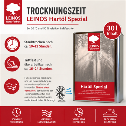 Leinos Spezial Hartöl 30 L | Farbloses Versiegelungsöl | Holzöl für effektive Endbeschichtung und langanhaltenden Schutz im Innenbereich