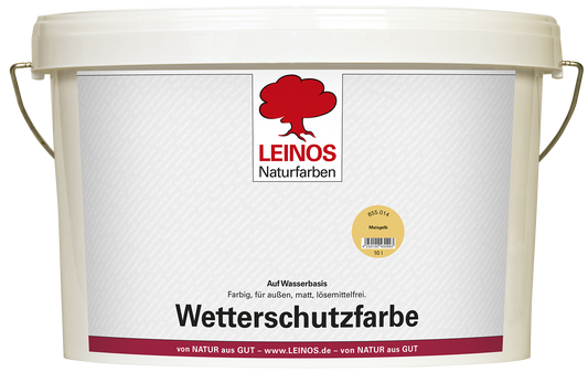 LEINOS Wetterschutzfarbe auf Wasserbasis 855 –10,0 l Maisgelb- Lösemittelfreier, matter Anstrich für unbehandelte Holzkonstruktionen im Außenbereich, ideal für sägeraues Holz