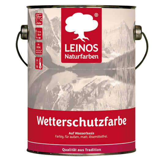 LEINOS Wetterschutzfarbe auf Wasserbasis 855 –2,50 l Maisgelb- Lösemittelfreier, matter Anstrich für unbehandelte Holzkonstruktionen im Außenbereich, ideal für sägeraues Holz
