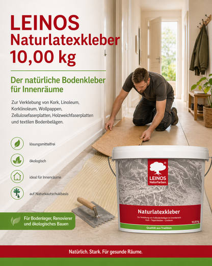 LEINOS Naturlatexkleber 3,00 kg – lösungsmittelfreier Kontaktkleber auf Naturkautschukbasis – für Teppiche, Kork, Leder, Filz, Linoleum & Papier – ideal für ökologische Anwendungen