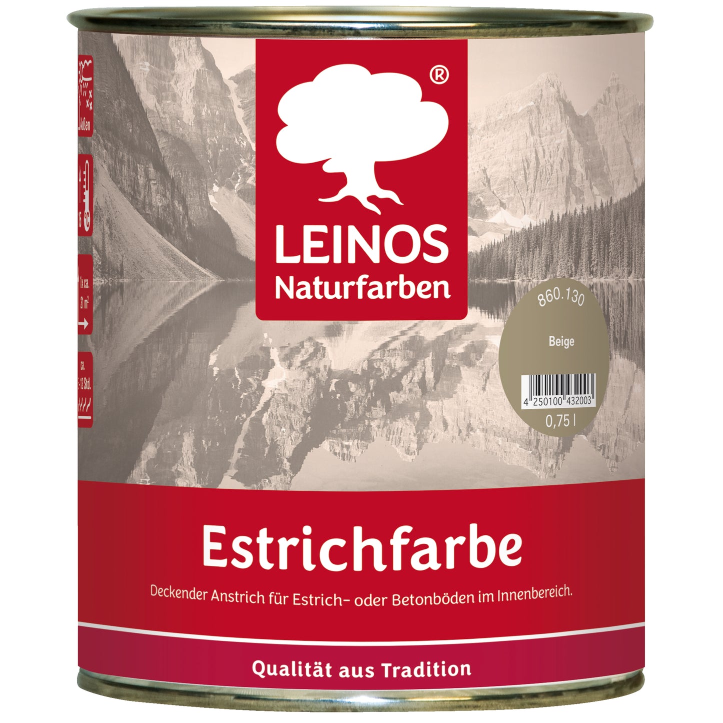 Leinos Naturfarben Estrichfarbe 860 | für innen | Schutz & Farbgebung für offenporige Estrich- & Betonflächen | abriebfest, wasserabweisend | Beige  | 0,75 Liter