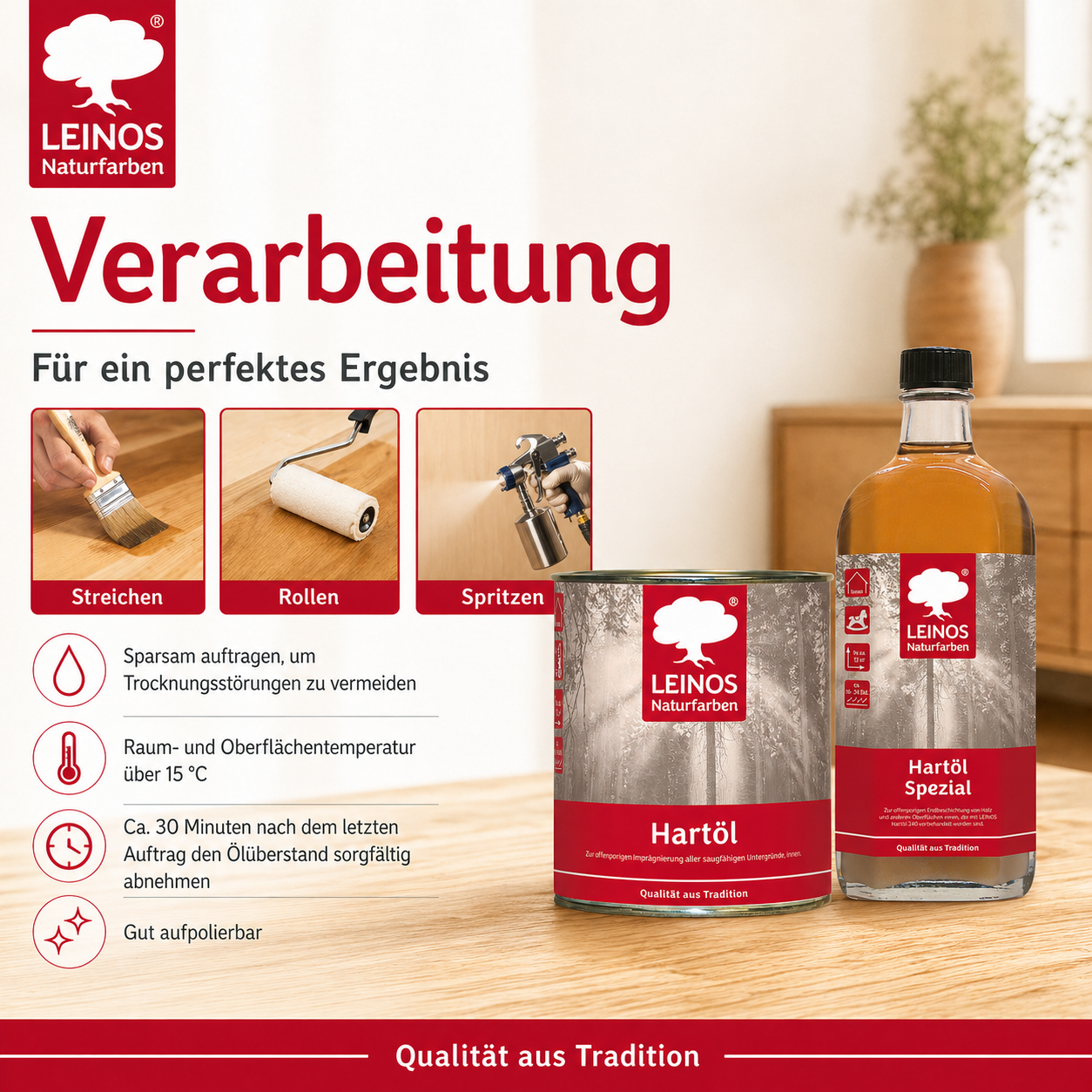 LEINOS Holzöl 750 ml im Set mit Hartöl Spezial 250 ml als Finish | Farbloses Möbelöl für stark beanspruchte Oberflächen | Effektive Versiegelung und langanhaltenden Schutz im Innenbereich