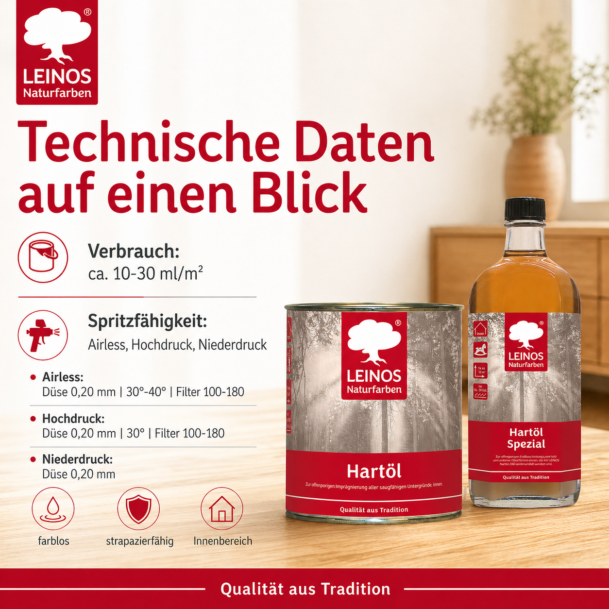 LEINOS Holzöl 750 ml im Set mit Hartöl Spezial 250 ml als Finish | Farbloses Möbelöl für stark beanspruchte Oberflächen | Effektive Versiegelung und langanhaltenden Schutz im Innenbereich