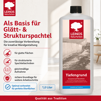 LEINOS Tiefengrund 620/ 1  Liter  – natürliche Grundierung für stark saugende Untergründe | Transparent, hoch dampfdurchlässig | Vorbereitung für Wandfarbe & Putz | 1L reicht für bis zu 25 m²