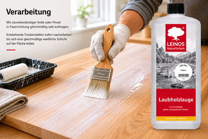 LEINOS 926 Laubholzlauge 1,00 l Farblos Veredelung von hellen Laubhölzern wie Ahorn, Esche, Buche, Eiche, usw. im Innenbereich