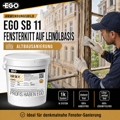 EGO SB 11 Fensterkitt – schnellbindender Glaserkitt für Einfachverglasung | 5 kg bis 25 kg | Made in Bayern