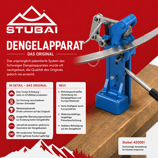 STUBAI Dengelapparat für Handbetrieb Original Sensendengelmaschine aus Tirol, professionelle Dengelmaschine für Sensen, robuste Stahlkonstruktion, präzise Dengelbacken, bewährte Qualität
