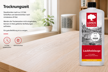 LEINOS 926 Laubholzlauge 1,00 l Farblos Veredelung von hellen Laubhölzern wie Ahorn, Esche, Buche, Eiche, usw. im Innenbereich