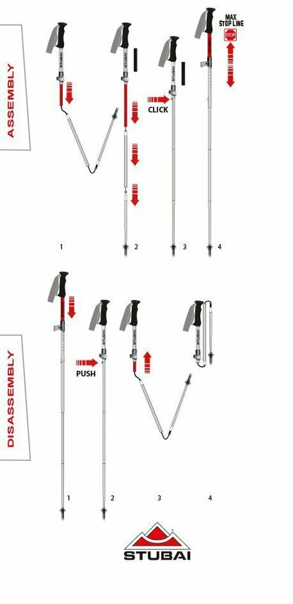 STUBAI Faltbarer Tourenstock Crimp Tour | 111 cm bis 128 cm |  Faltstöcke für Wanderung, steinige Wegen, Schneefelder, Outdooraktivitäten