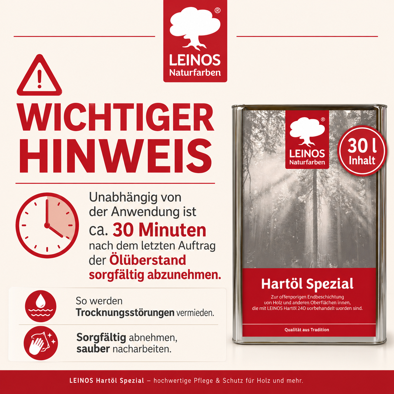 Leinos Spezial Hartöl 30 L | Farbloses Versiegelungsöl | Holzöl für effektive Endbeschichtung und langanhaltenden Schutz im Innenbereich