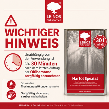 Leinos Spezial Hartöl 30 L | Farbloses Versiegelungsöl | Holzöl für effektive Endbeschichtung und langanhaltenden Schutz im Innenbereich