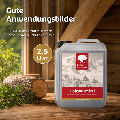 LEINOS Holzwurmfrei 2,5 Liter |  schützt  Holz durch physikalisch-mechanische Wirkung vor Pilz-  Insektenbefall | vorbeugendes, offenporiges Holzverfestigungsmittel,