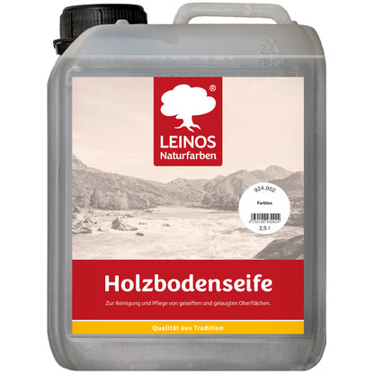LEINOS Holzbodenseife 924 farblos 2,5 Liter – Erstbehandlung & Unterhaltsreinigung für gelaugte/geseifte Weichholzböden | rückfettend, hochkonzentriert | für Innenflächen