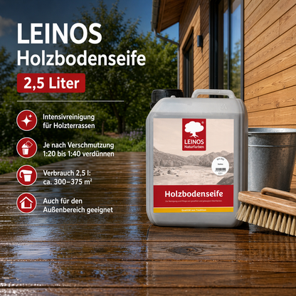 LEINOS Holzbodenseife 924 farblos 2,5 Liter – Erstbehandlung & Unterhaltsreinigung für gelaugte/geseifte Weichholzböden | rückfettend, hochkonzentriert | für Innenflächen