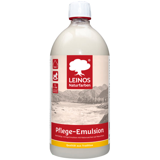 LEINOS Pflege-Emulsion 925 | 1 Liter Pflege für geölte & gewachste Holzoberflächen | antistatisch, hochpolierbar | seidiger Glanz für Möbel, Tische & Innenflächen im Innenbereich für Holzpflege pur