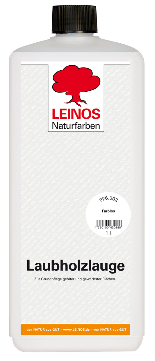 LEINOS 926 Laubholzlauge 1,00 l Farblos Veredelung von hellen Laubhölzern wie Ahorn, Esche, Buche, Eiche, usw. im Innenbereich