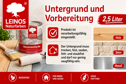 LEINOS Vorstreichfarbe 810 | 2,5  Liter | hochwertige Haftgrundierung für Holz, Metall, Glasfasertapeten | schnelltrocknend, biozidfrei & umweltfreundlich | weiß matt, offenporig, für Innen- und Außenanwendungen