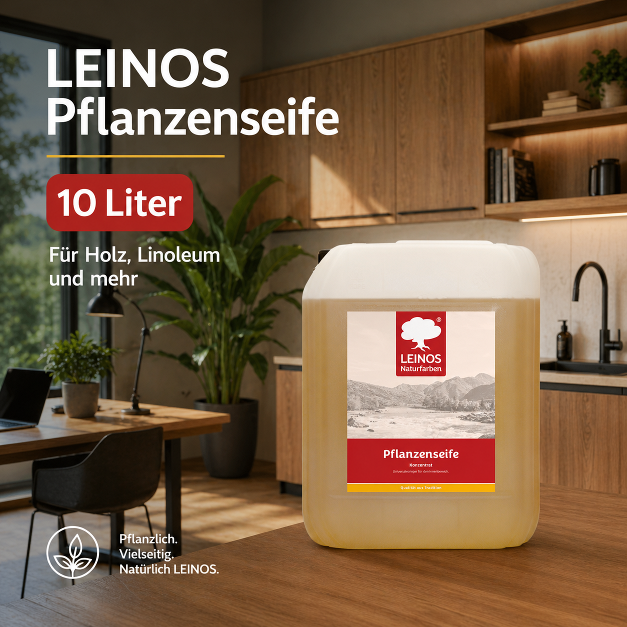 Leinos-Pflanzenseife 930 10 Liter Naturseife  – Rückfettender Universalreiniger aus Pflanzenölen für geölte, gewachste & lackierte Flächen – natürlich, ergiebig & biologisch abbaubar
