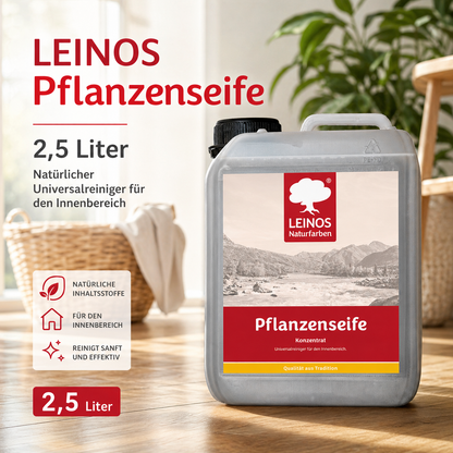 Leinos-Pflanzenseife 930 2,5 Liter Naturseife  – Rückfettender Universalreiniger aus Pflanzenölen für geölte, gewachste & lackierte Flächen – natürlich, ergiebig & biologisch abbaubar