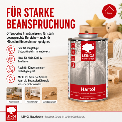 LEINOS Holzöl 1,0 l | Farbloses Hartöl für Möbel, Tische, Arbeitsplatten | Öl für Teak, Eiche & weitere Hölzer | Natürliche Imprägnierung & effektive Versiegelung mit langanhaltendem Schutz innen