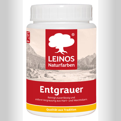 Leinos Entgrauer 0,5 Liter  für Holz-Gartenmöbel & Terrassenholz – Auftragen, einwirken lassen, abbürsten – effektive Reinigung & Auffrischung von Hart- und Weichholz