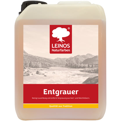 Leinos Entgrauer 2,5 Liter  für Holz-Gartenmöbel & Terrassenholz – Auftragen, einwirken lassen, abbürsten – effektive Reinigung & Auffrischung von Hart- und Weichholz