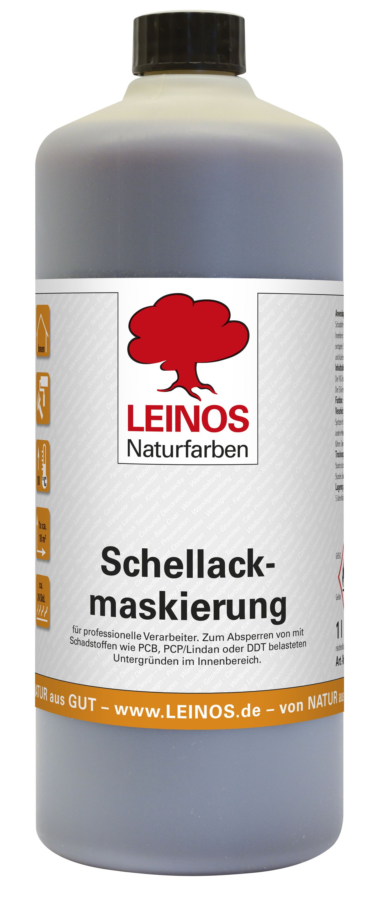 LEINOS 955 Schellackmaskierung 1,0 l | Zum Absperren von mit Schadstoffen wie PCB, PCP/Lindan oder DDT belasteten Untergründen. Nur im Innenbereich