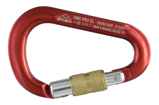 HMS Karabiner | STUBAI Karabiner mit Schraubverschluss, Schraubkarabiner zum Klettern, Kletter-Karabinerhaken, Sicherungskarabiner zum Bergsteigen, Rot