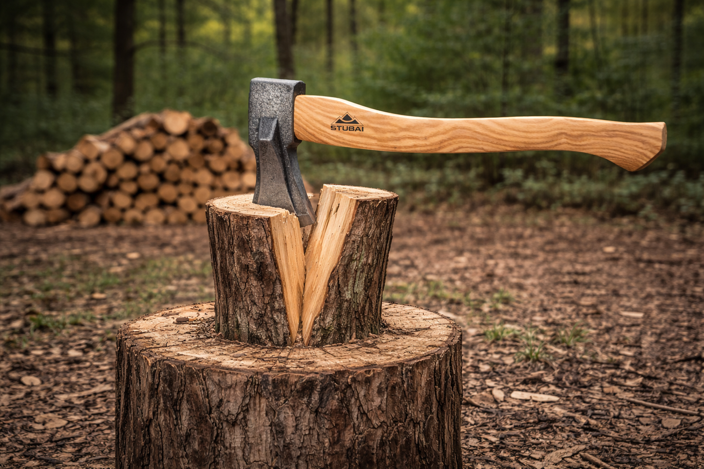 STUBAI Superspalter Natureline 1800 g | Profi-Spaltaxt mit Keilstegen für Kamin- & Brennholz | Geschmiedetes Forstwerkzeug aus Stahl | 700 mm lang | hohe Spaltleistung bei geringem Kraftaufwand