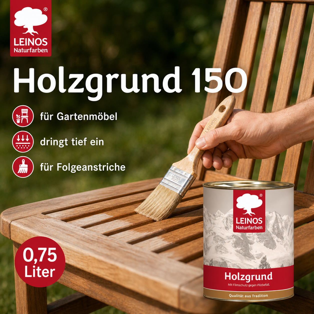 LEINOS 150 Holzgrund 10 l – offenporige Holzgrundierung für Lack- und Lasuranstriche außen, mit Filmschutz gegen Bläuebefall, tiefenwirksam, transparent-bräunlich, reicht bis ca. 144 m²