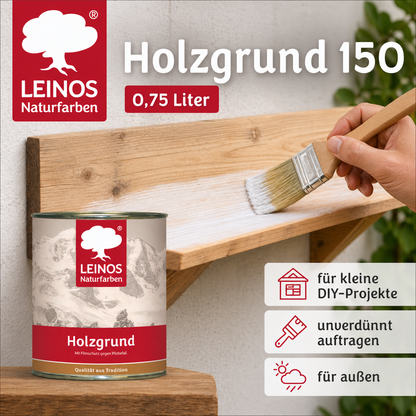 LEINOS 150 Holzgrund 10 l – offenporige Holzgrundierung für Lack- und Lasuranstriche außen, mit Filmschutz gegen Bläuebefall, tiefenwirksam, transparent-bräunlich, reicht bis ca. 144 m²