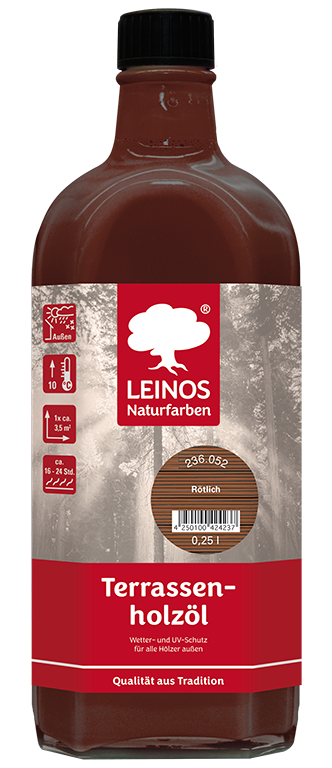 Leinos Terrassenholzöl 0,25l – rötlich Premium Holzschutzöl für außen, ideal für Lärche, Eiche, Akazie & Teak – Teaköl & Lärchenöl für Terrassen, Zäune, Gartenmöbel, Kinderspielgeräte & mehr
