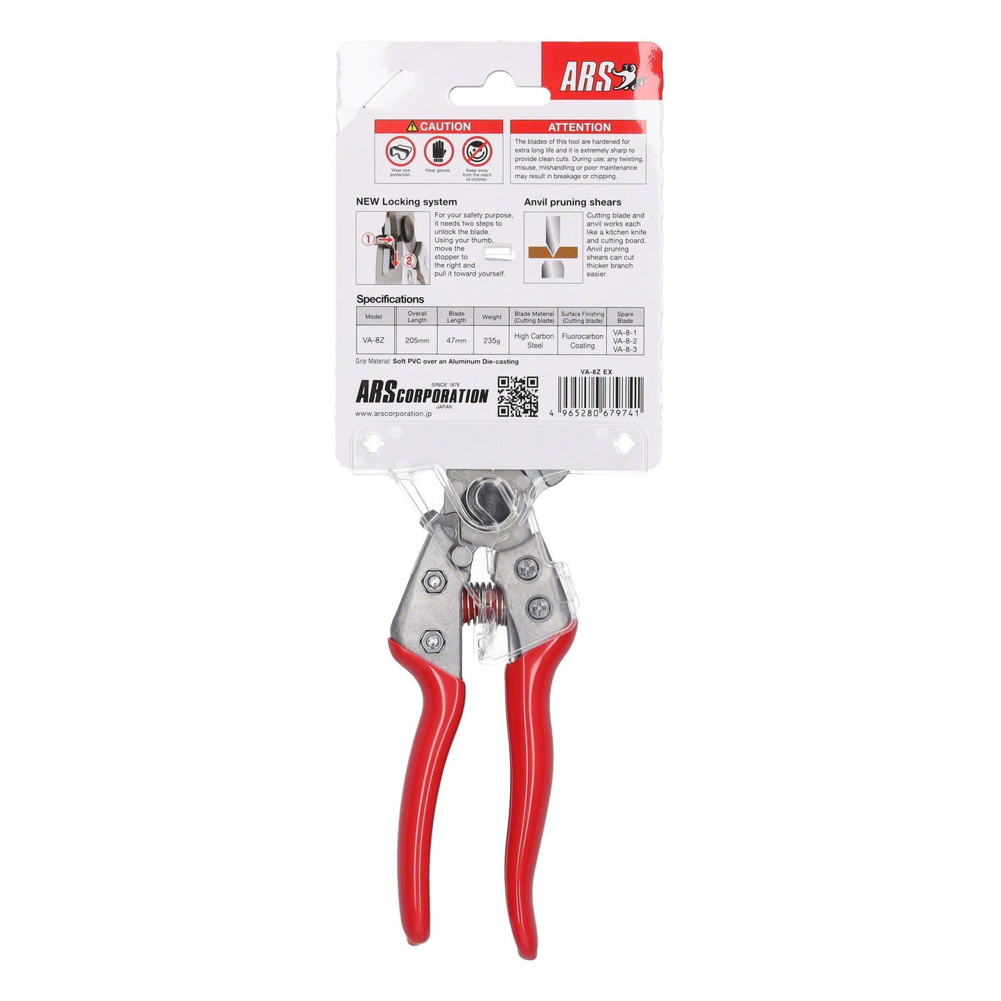 ARS Profi Gartenschere Amboß VA-8Z | Profi-Pflanzenschere für Astdurchmesser bis Ø 25 mm, Kleine Gartenschere perfekt ausbalanciert inkl. Einhandverriegelung