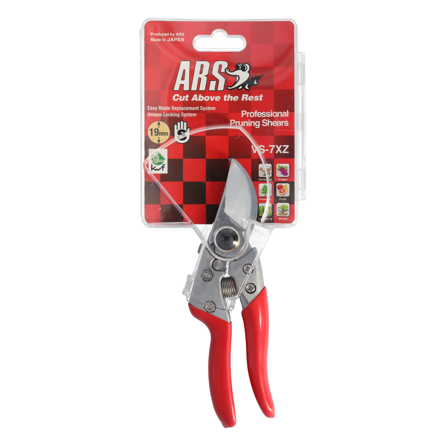 ARS Profi Gartenschere VS-7XZ  für Astdurchmesser bis Ø 19 mm, Kleine Gartenschere perfekt ausbalanciert inkl. Einhandverriegelung
