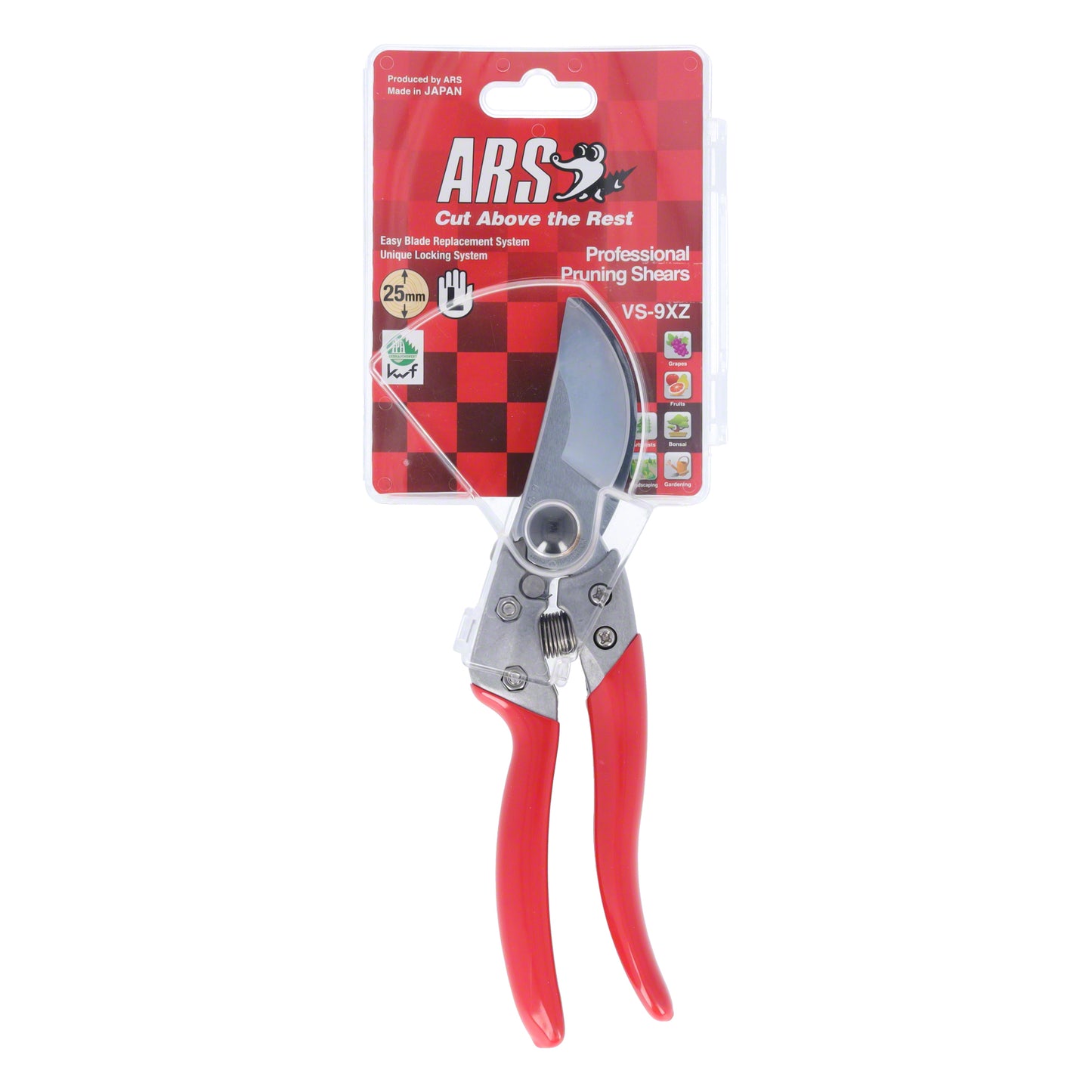 ARS-Profi-Gartenschere VS-9XZ 22,5 cm 257g  perfekt ausbalanciert, verfügt über eine bequeme Einhandverriegelung, rutschfeste Handhabung