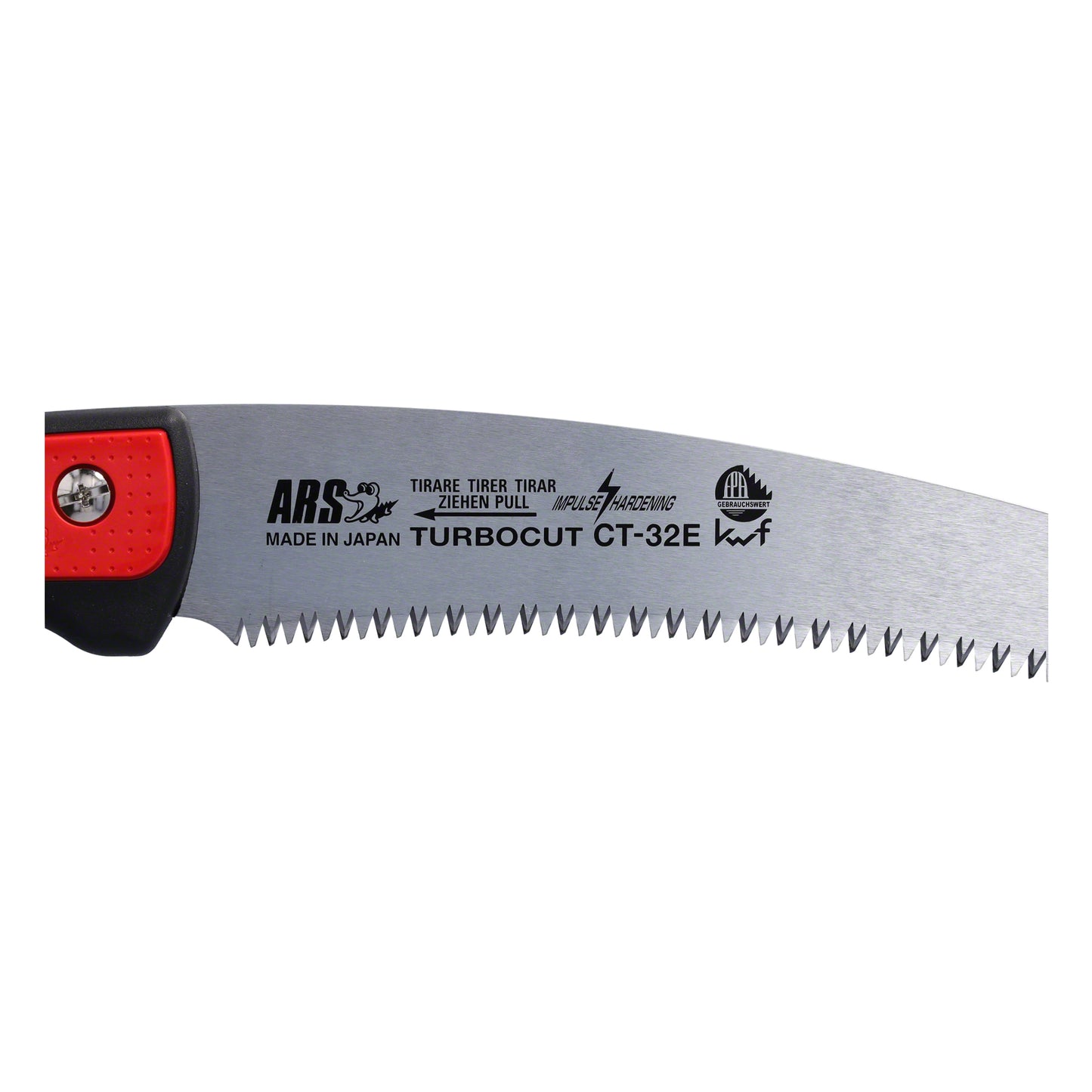 ARS-Handsäge CT-32E Ergonomic – 320 mm Sägeblatt, gummierter Griff, impulsgehärtet & hartverchromt für langlebige Schnitte in mittelhartem Holz, Kunststoffköcher mit wechselbarer Gürtelschlaufe, 260 g