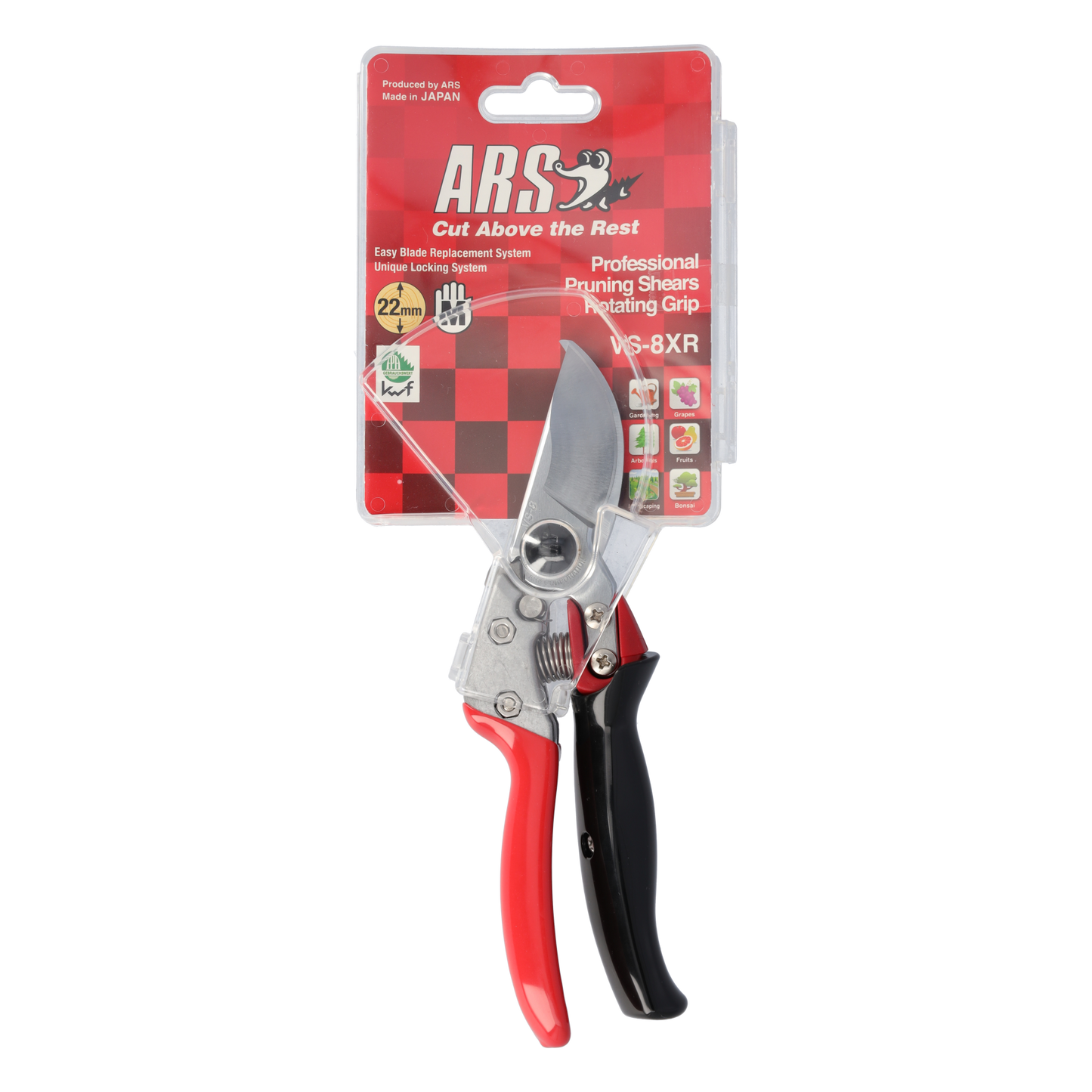 ARS Reben- & Gartenschere VS-8XR mit ergonomischem Rollgriff – Kleine Bypass-Schere für präzise Schnitte bis Ø 22 mm – Profi-Schere für Garten, Reben, Rosen & mehr – Handlich & langlebig