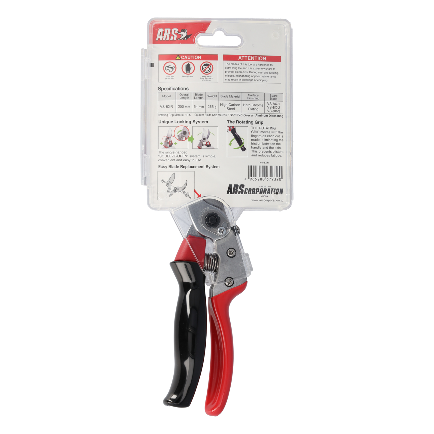 ARS Reben- & Gartenschere VS-8XR mit ergonomischem Rollgriff – Kleine Bypass-Schere für präzise Schnitte bis Ø 22 mm – Profi-Schere für Garten, Reben, Rosen & mehr – Handlich & langlebig