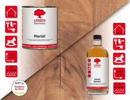 LEINOS Holzöl 750 ml im Set mit Hartöl Spezial 250 ml als Finish | Farbloses Möbelöl für stark beanspruchte Oberflächen | Effektive Versiegelung und langanhaltenden Schutz im Innenbereich