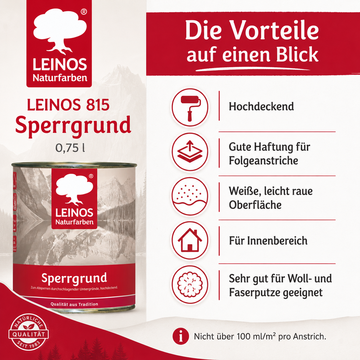 LEINOS 815 Sperrgrund 0,75 l | Hochdeckend: Erzeugt einen weißen, leicht rauen Untergrund, der für nachfolgende Anstriche gute Haftung bietet