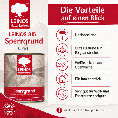 LEINOS 815 Sperrgrund 0,75 l | Hochdeckend: Erzeugt einen weißen, leicht rauen Untergrund, der für nachfolgende Anstriche gute Haftung bietet