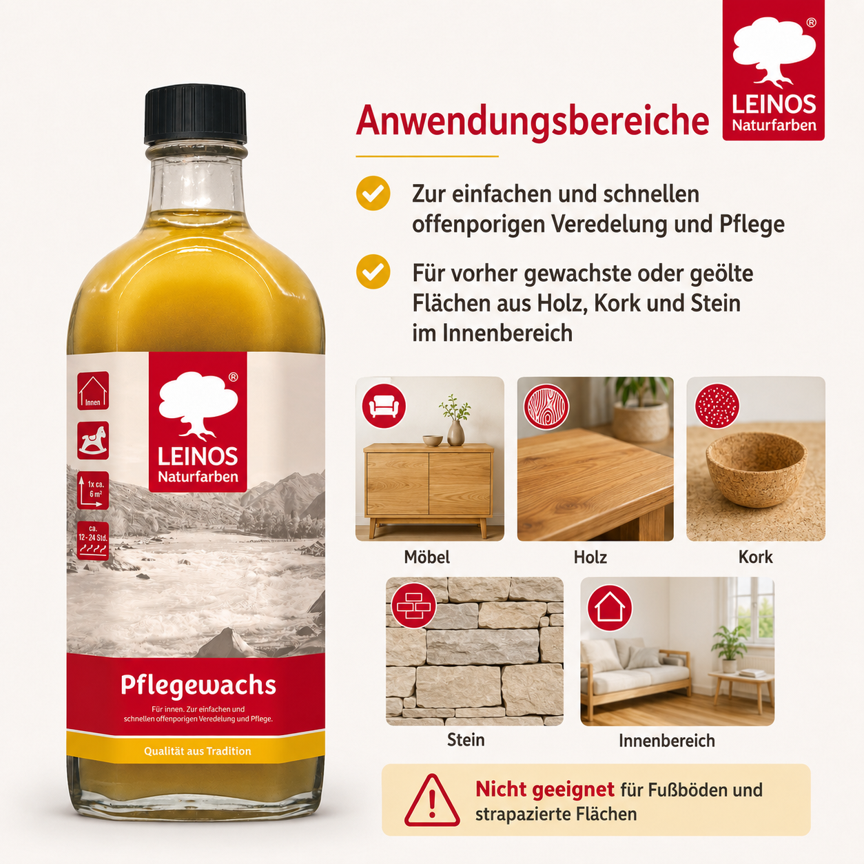 Leinos-Pflegewachs 340 | 0,25 Liter | Leicht verarbeitbares Wachsfinish | Für gewachste Flächen & wenig beanspruchte geölte Oberflächen | Auffrischung & Veredelung für Möbel, Holz & Naturmaterialien