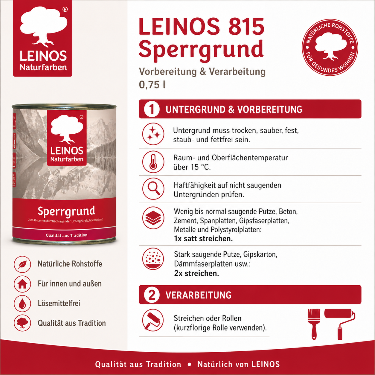 LEINOS 815 Sperrgrund 0,75 l | Hochdeckend: Erzeugt einen weißen, leicht rauen Untergrund, der für nachfolgende Anstriche gute Haftung bietet