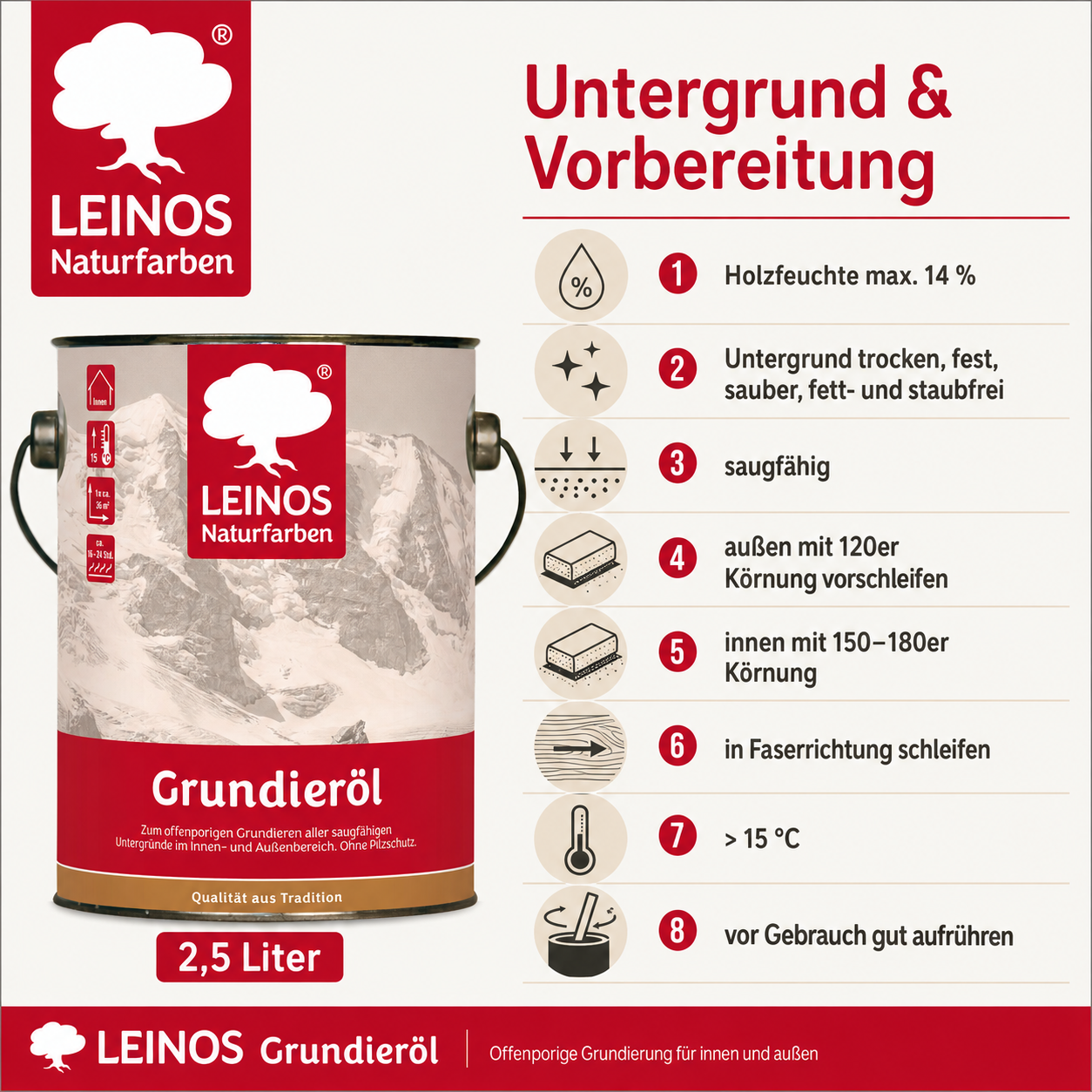 LEINOS 220 Grundieröl für Innen 2,5 l | Offenporige Grundierung mit gutem Eindringvermögen für wenig beanspruchte Holzteile | optimalen Kontakt für weitere Anstriche